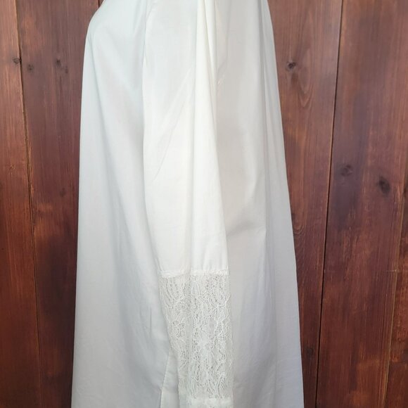 Black Label by Chico’s White Long Shirt Dress Tunic Top Lace Sleeves Size 2 Lg. - Picture 14 of 16